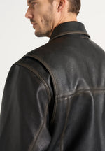 Clint - Vintage Leather Bomber Jacket - Black