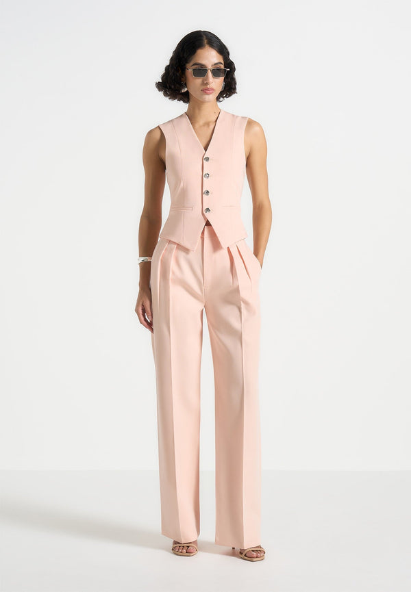 Julie - Tailored Twin Pleat Trousers - Peach