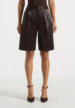 lorette-satin-double-pleat-shorts-brown