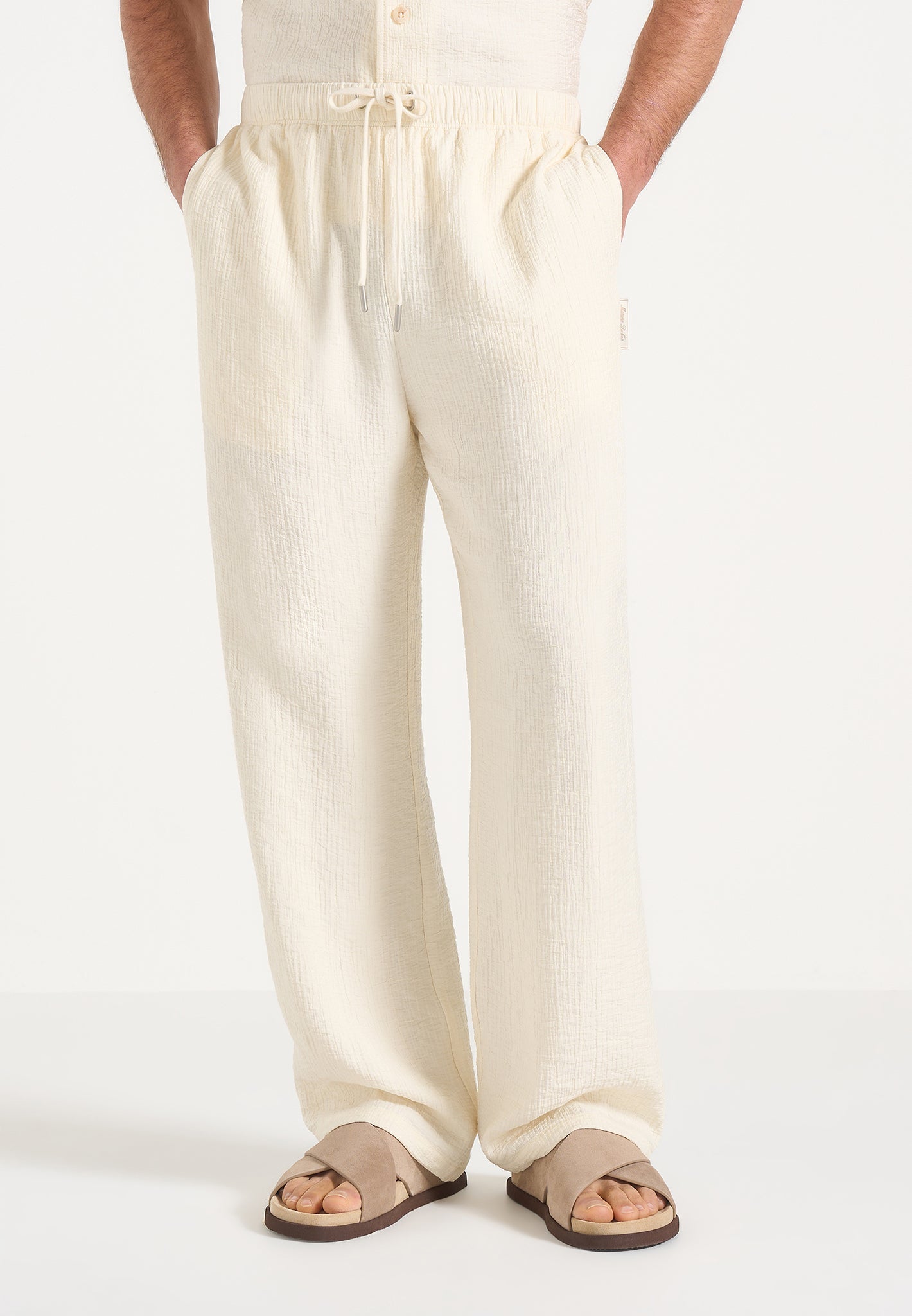 Addison - Unisex Textured Relaxed Fit Pants - Cream