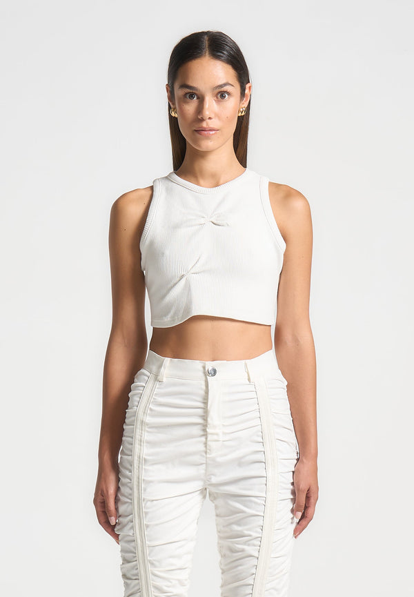 Tacked Ribbed Crop Top - White