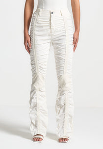Ruched Trousers with Knee Patch - White