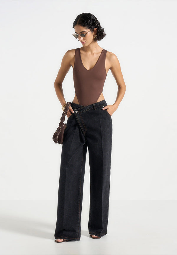 BS001 - V-Neck Bodysuit - Brown