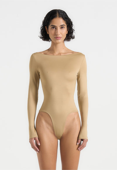 Eva - Boat Neck Bodysuit - Beige
