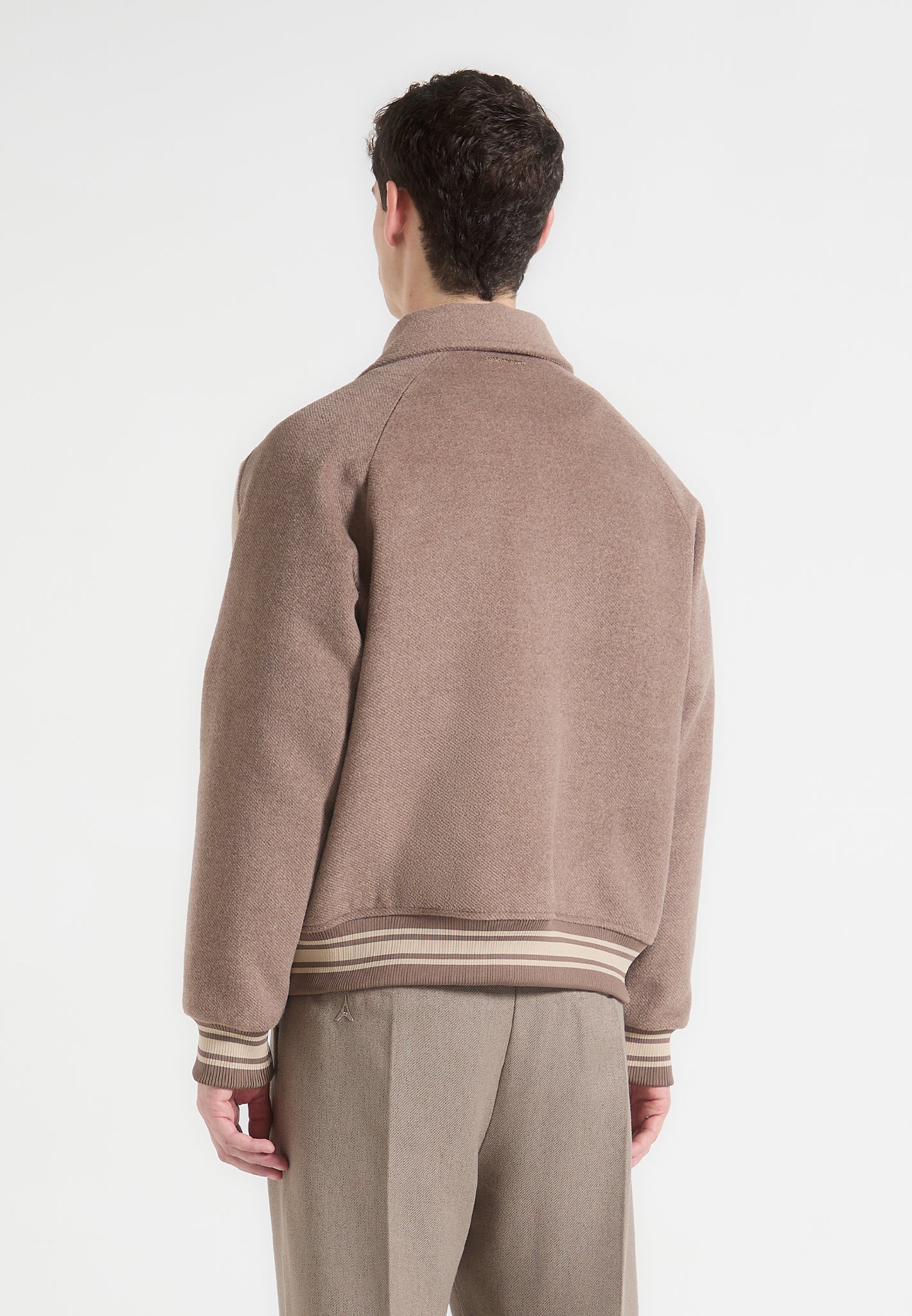 Andre - Contrast Wool Blend Varsity Jacket - Beige
