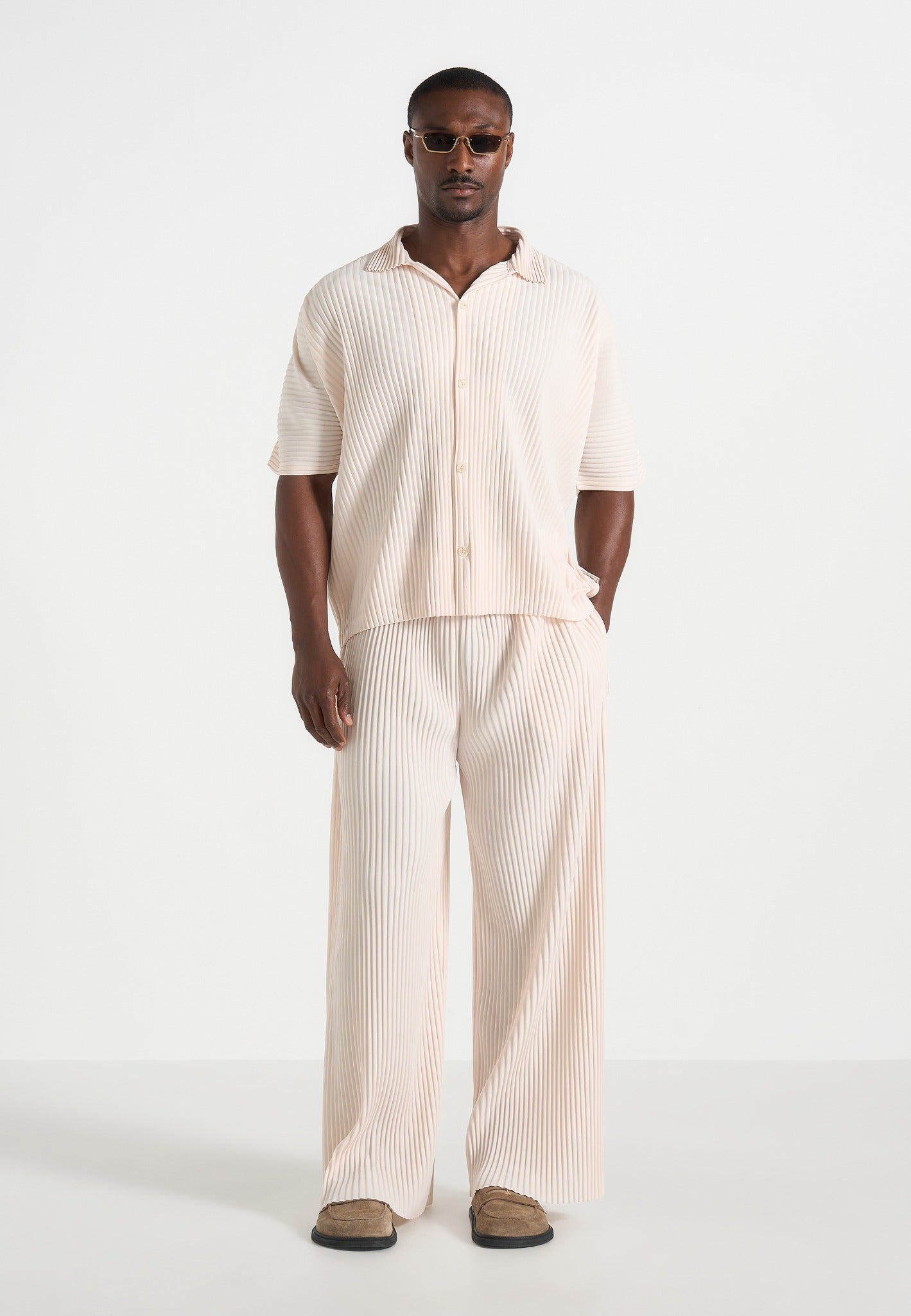 Jonas - Pleated Wide Leg Pants - Cream 