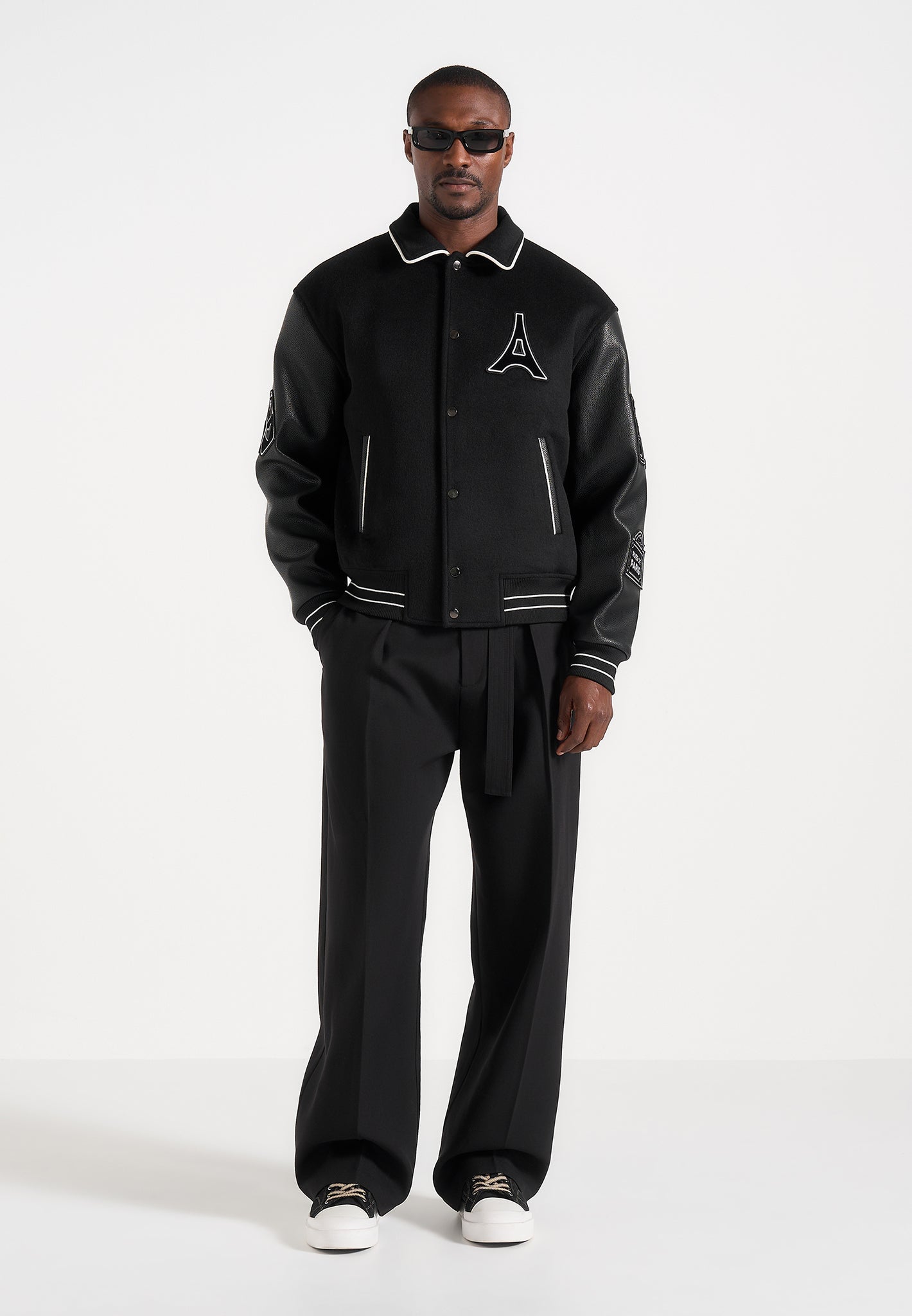 Mona Lisa - Wool Blend Varsity Jacket - Black | Manière De Voir Canada