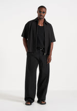 Aven - Boxy Shirt With Crease - Black