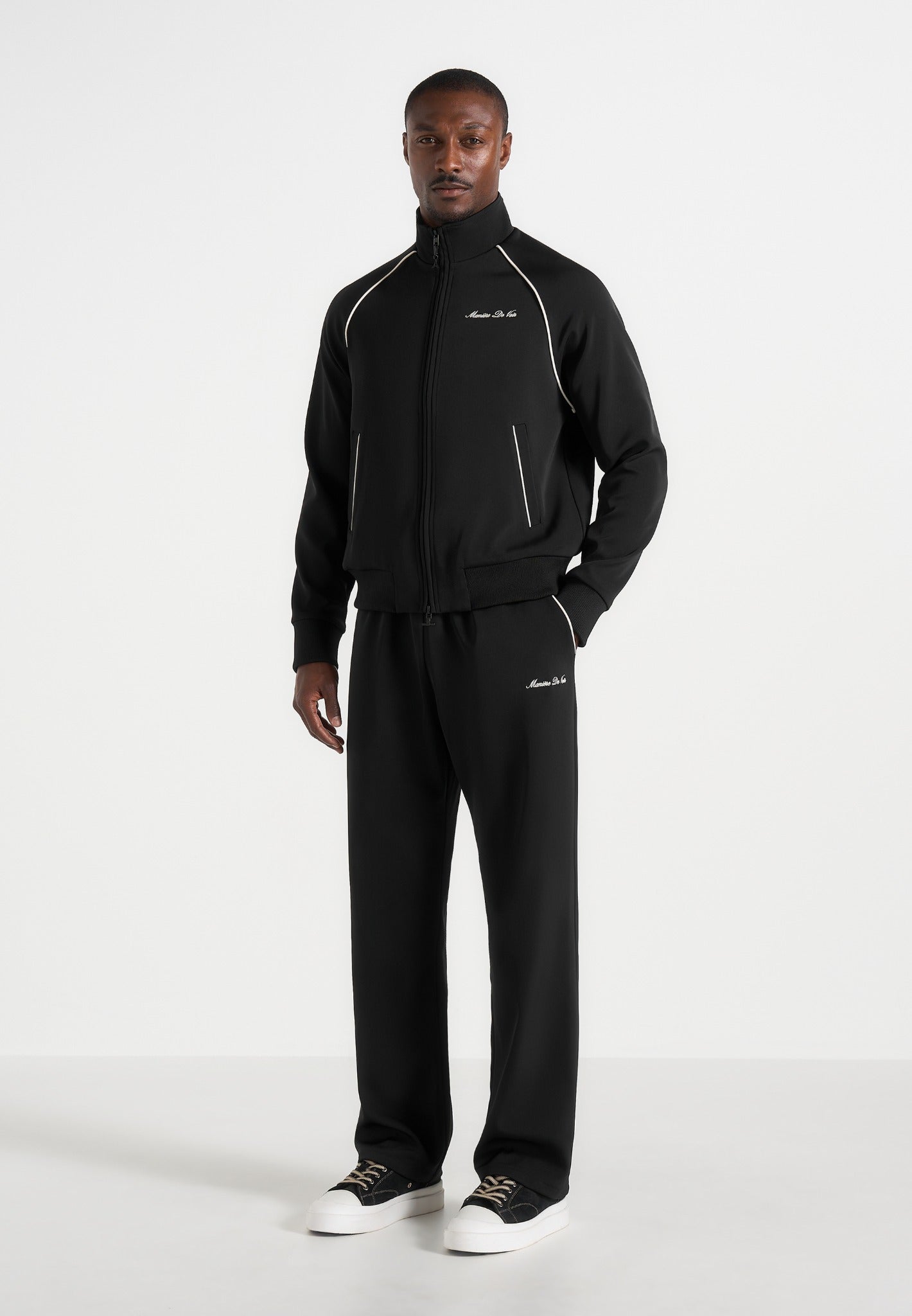 Signature Piped Track Pants - Black