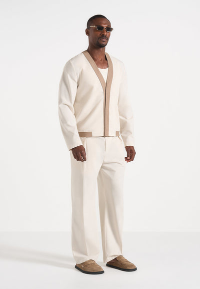 Clovis - Linen Cardigan With Contrast Placket - Natural