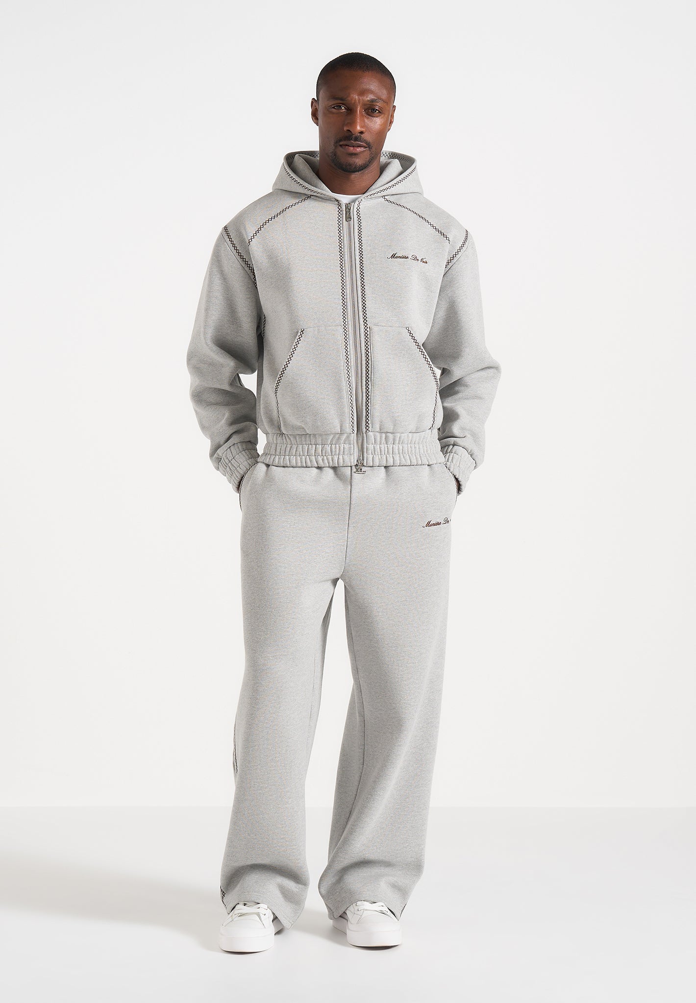 Ollie - Unisex Whipstitch Raglan Effect Zip Hoodie - Light Grey