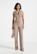 Nina - Cigarette Fit Tailored Trousers - Mushroom