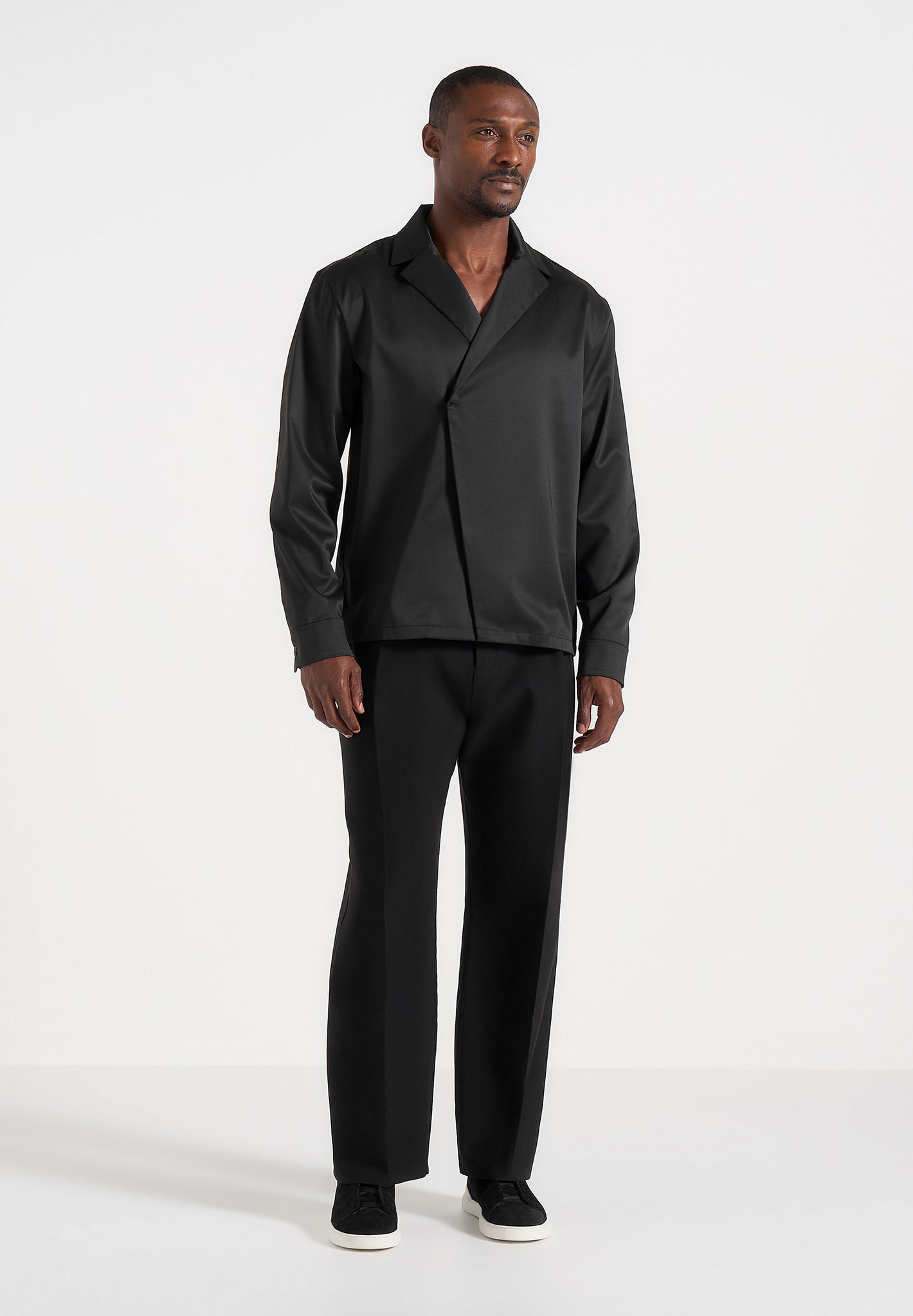 Alban - Satin Double Breasted Shirt - Black 