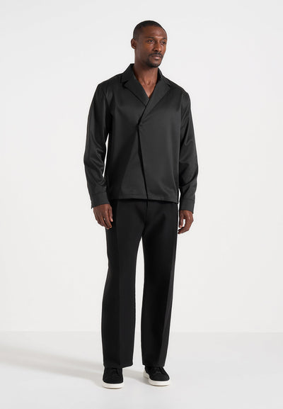 Alban - Satin Double Breasted Shirt - Black