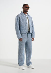 Damien - Boucle Denim Jacket With Back Pleat - Blue