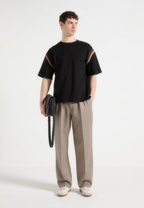 Georges - Varsity Cotton T-Shirt - Black/Taupe