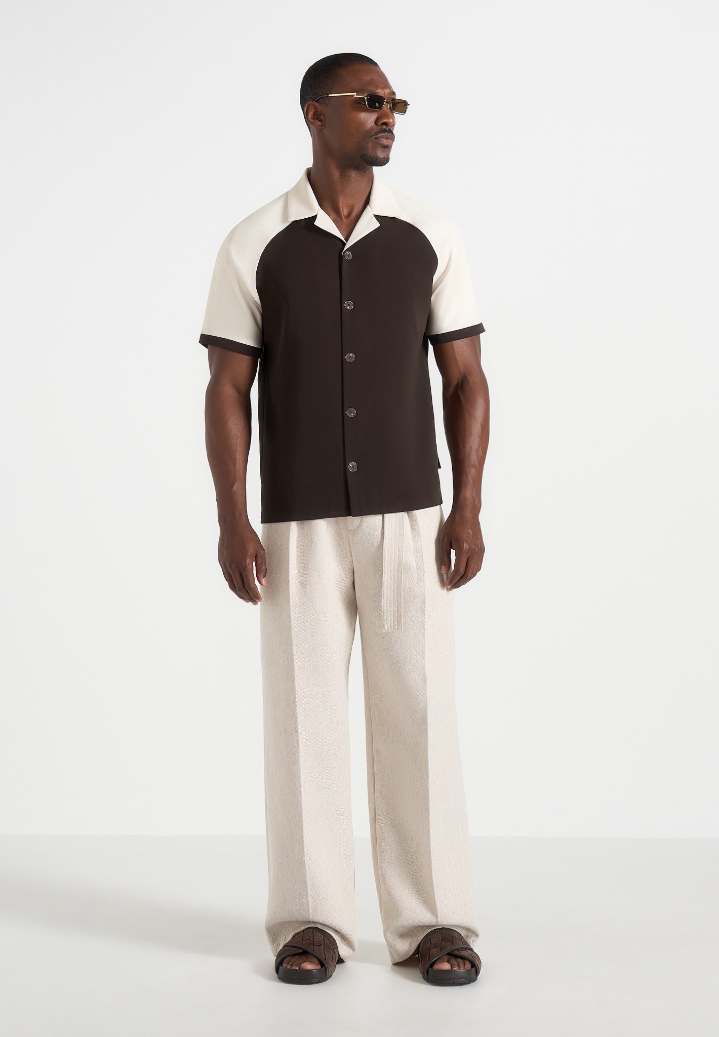 Loic -  Wide Leg Textured Pants with Belt - Cream