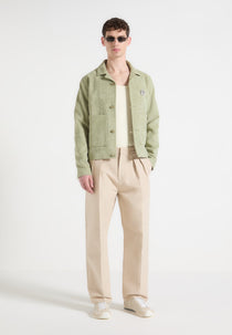 Michel - Suede Jacket with Revere Collar - Sage