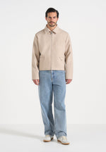 amir-boxy-hatched-harrington-jacket-beige