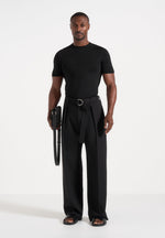 Loic - Wide Leg Tailored Pants With Belt - Black