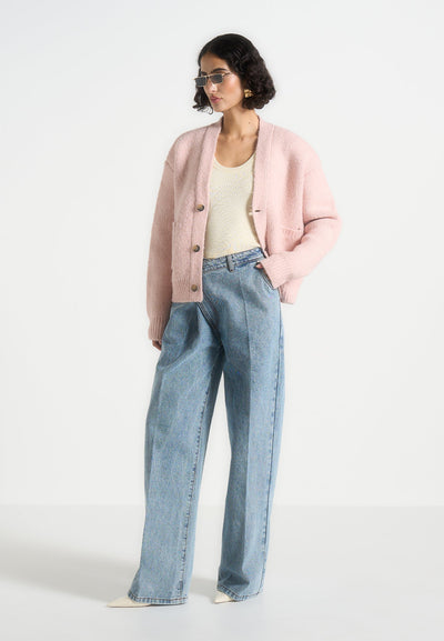 Charlie - Unisex Knitted Cardigan - Pale Pink