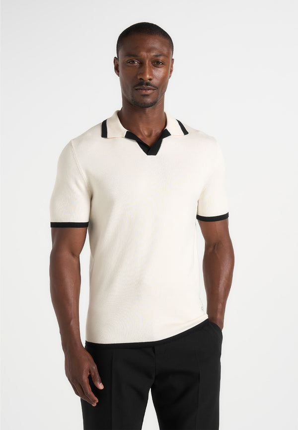 Lambert - Contrast Detail Knit Polo Shirt - Cream