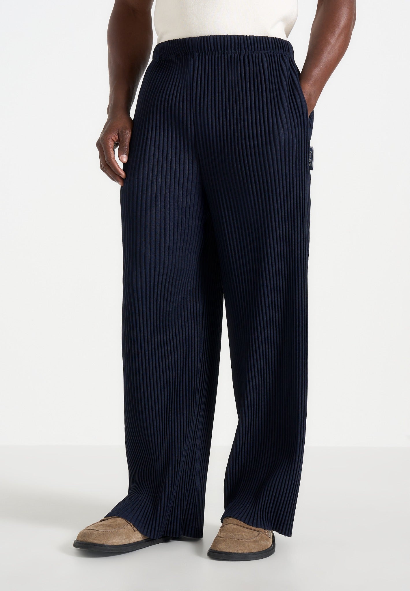 Jonas - Pleated Wide Leg Pants - Navy 