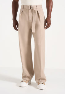 Loic - Wide Leg Tailored Pants With Belt - Taupe