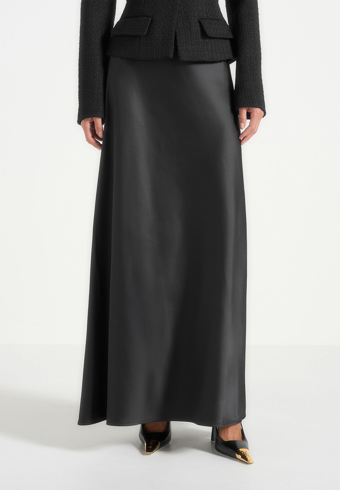 Grace - Boucle And Satin Belted Blazer Maxi Dress - Black