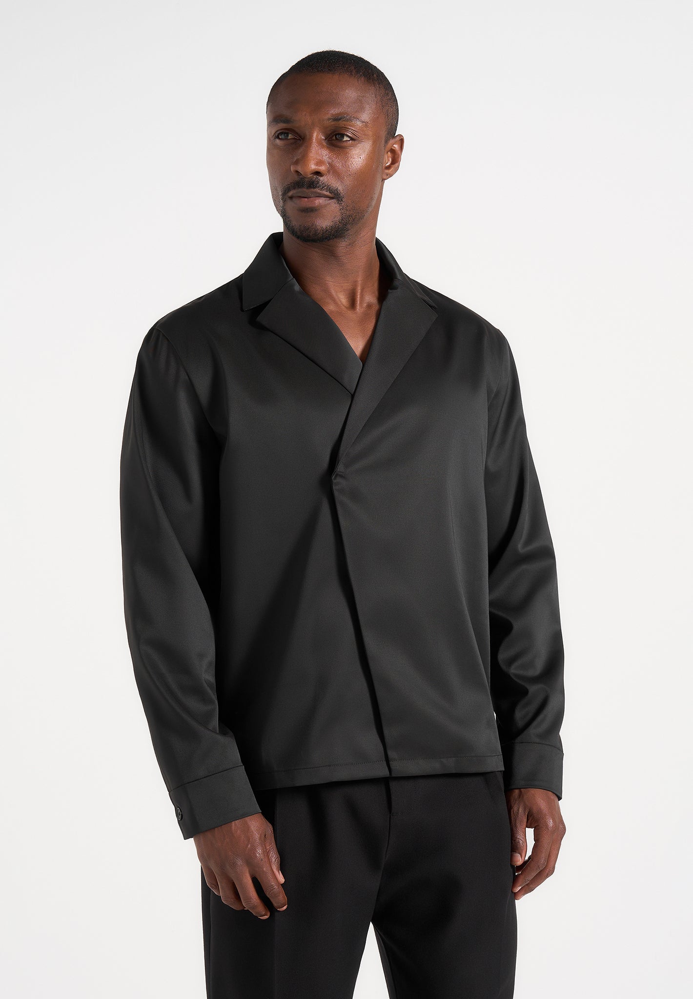 Alban - Satin Double Breasted Shirt - Black 