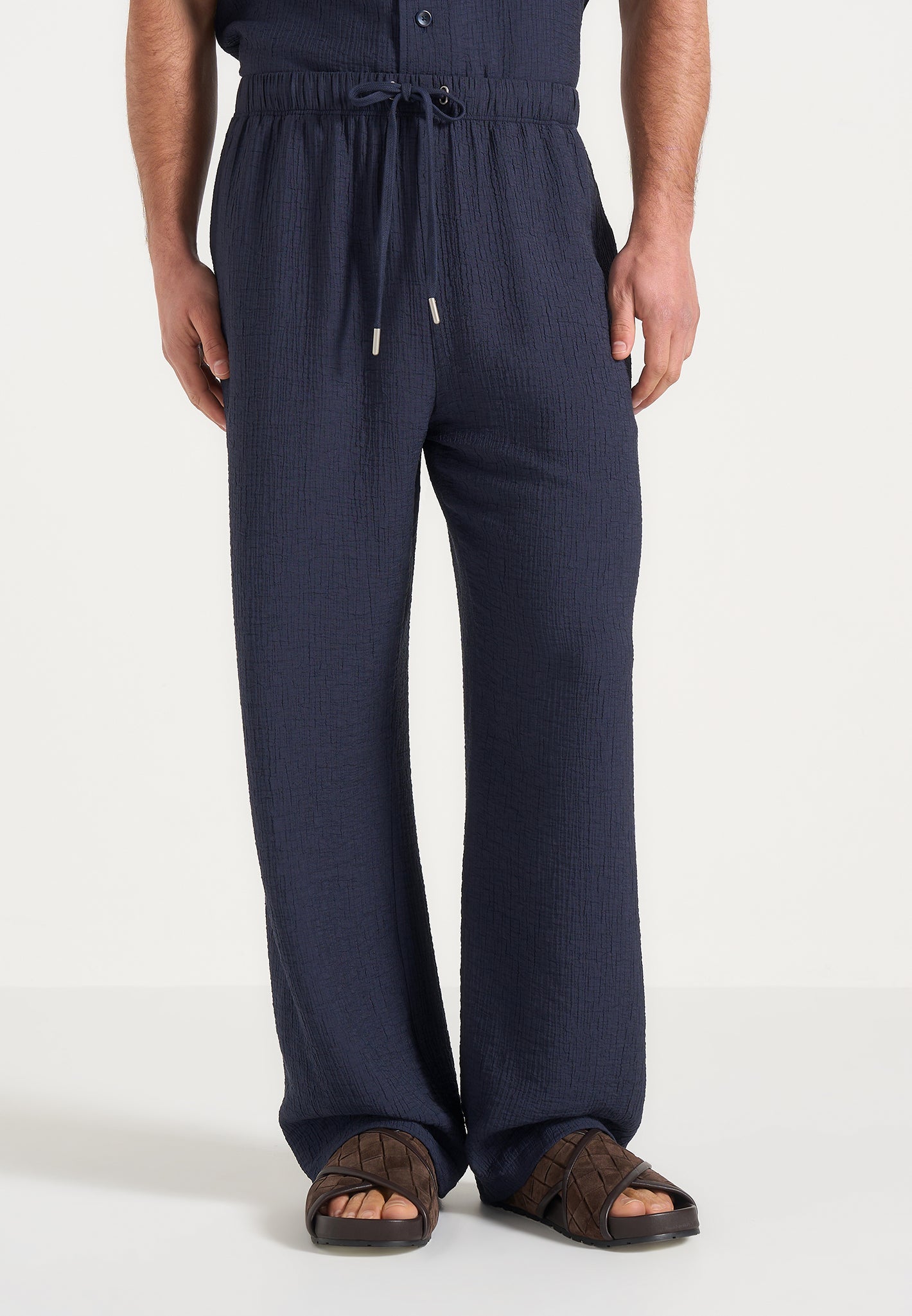 Addison - Unisex Textured Relaxed Fit Pants - Navy