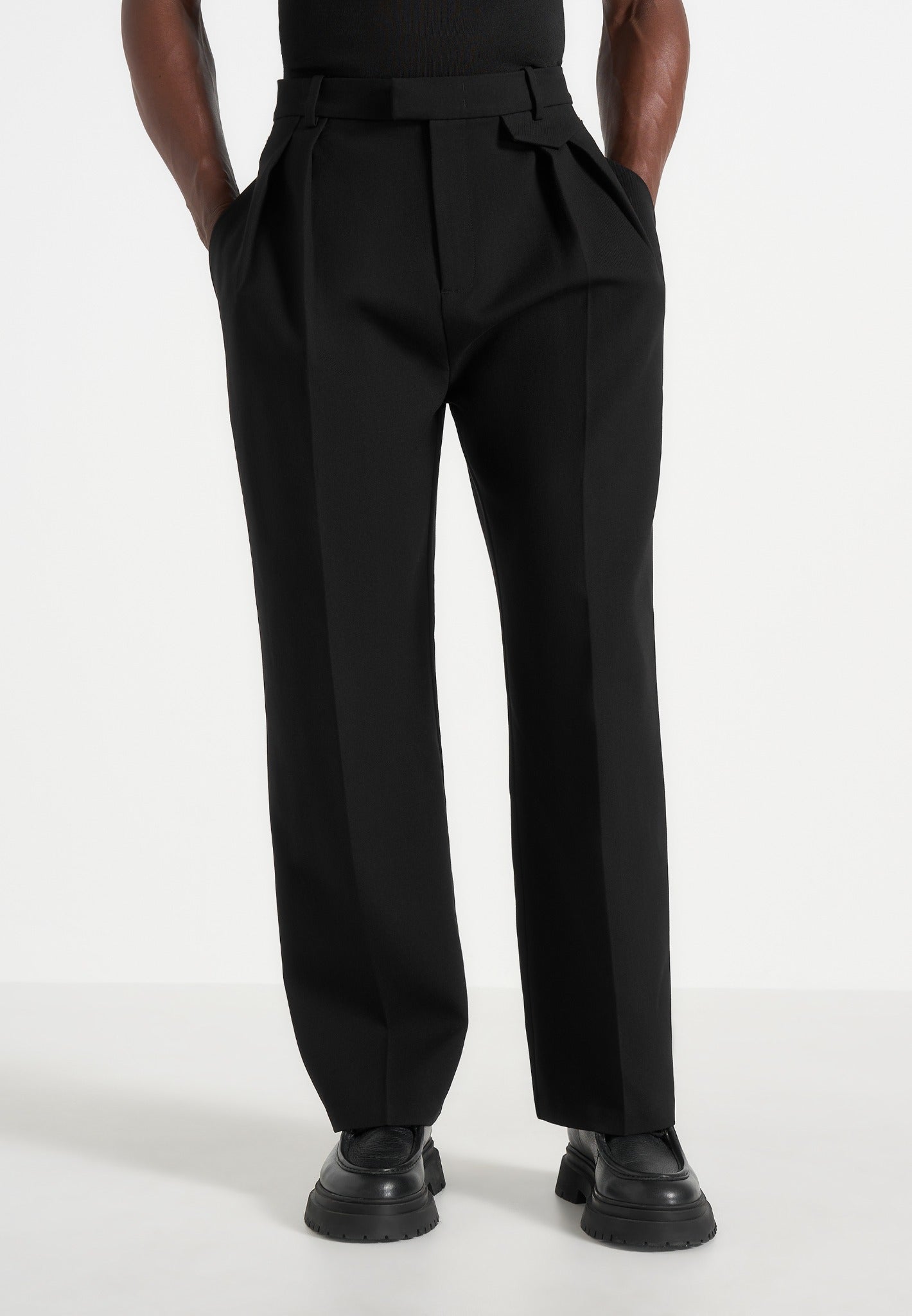 Pierre - Twin Pleat Tailored Pants - Black 