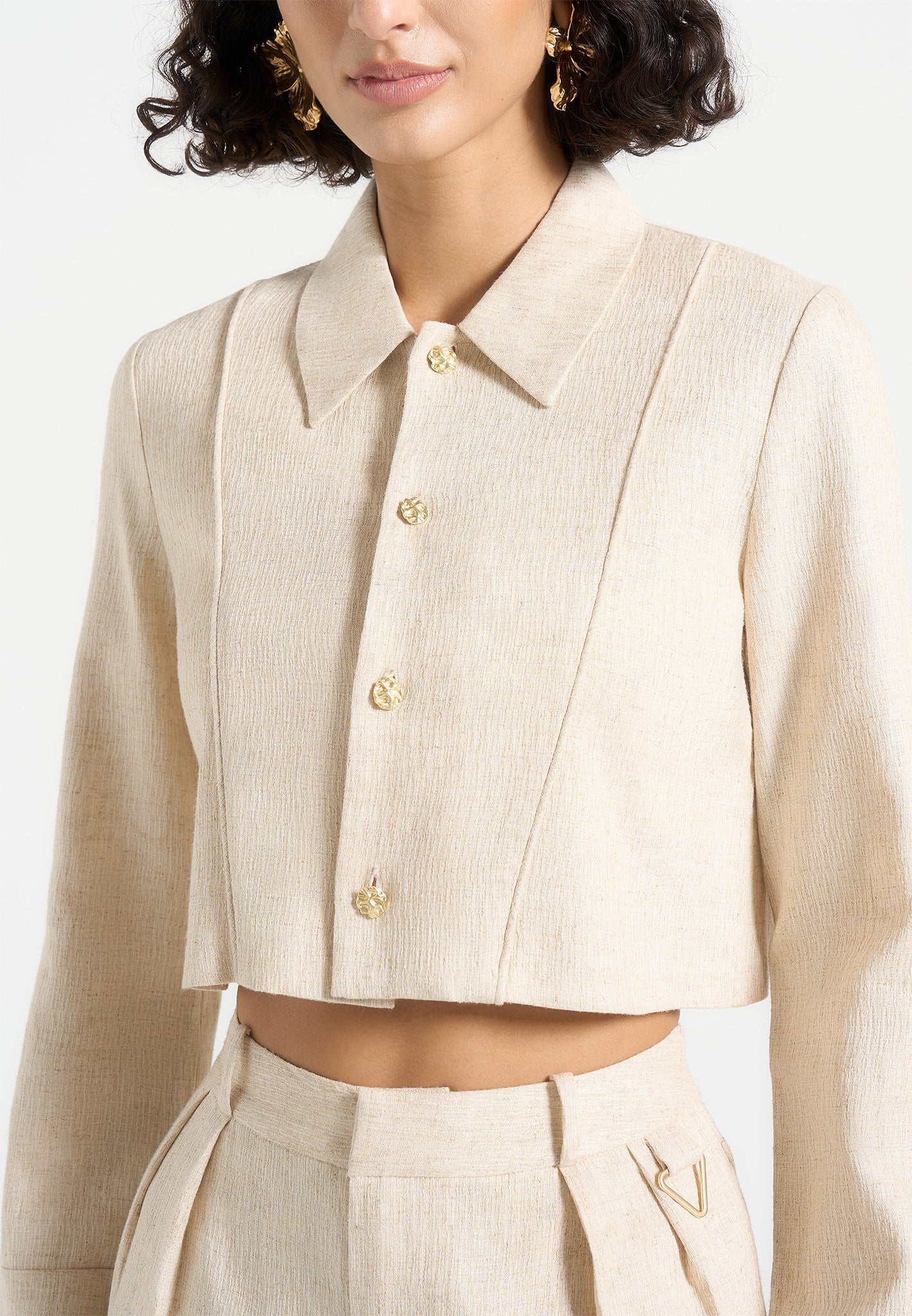 Florine - Linen Pintuck Cropped Shirt - Natural