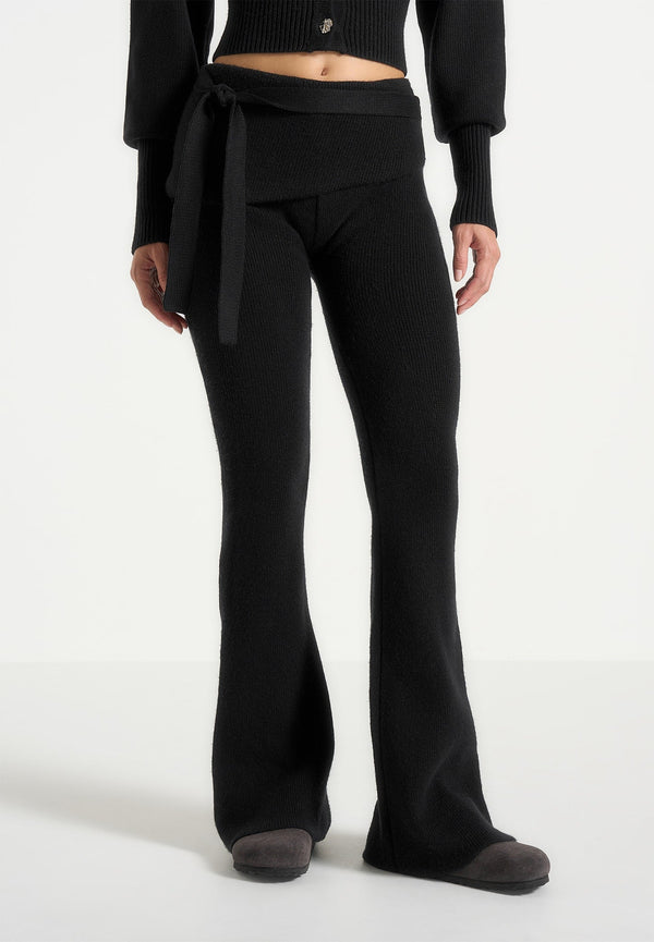 Knitted Fit & Flare Leggings with Belt - Black