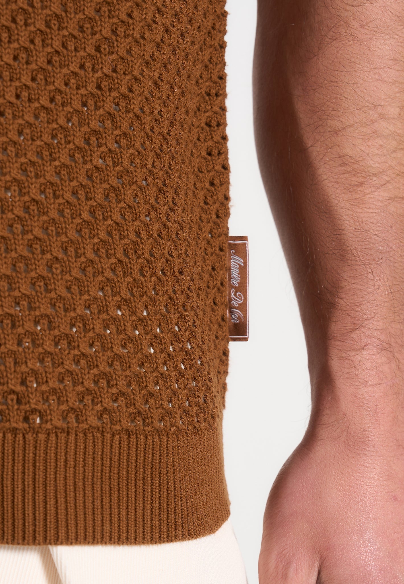 Conrad - Open Knit Polo Shirt - Fawn