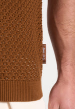 Conrad - Open Knit Polo Shirt - Fawn