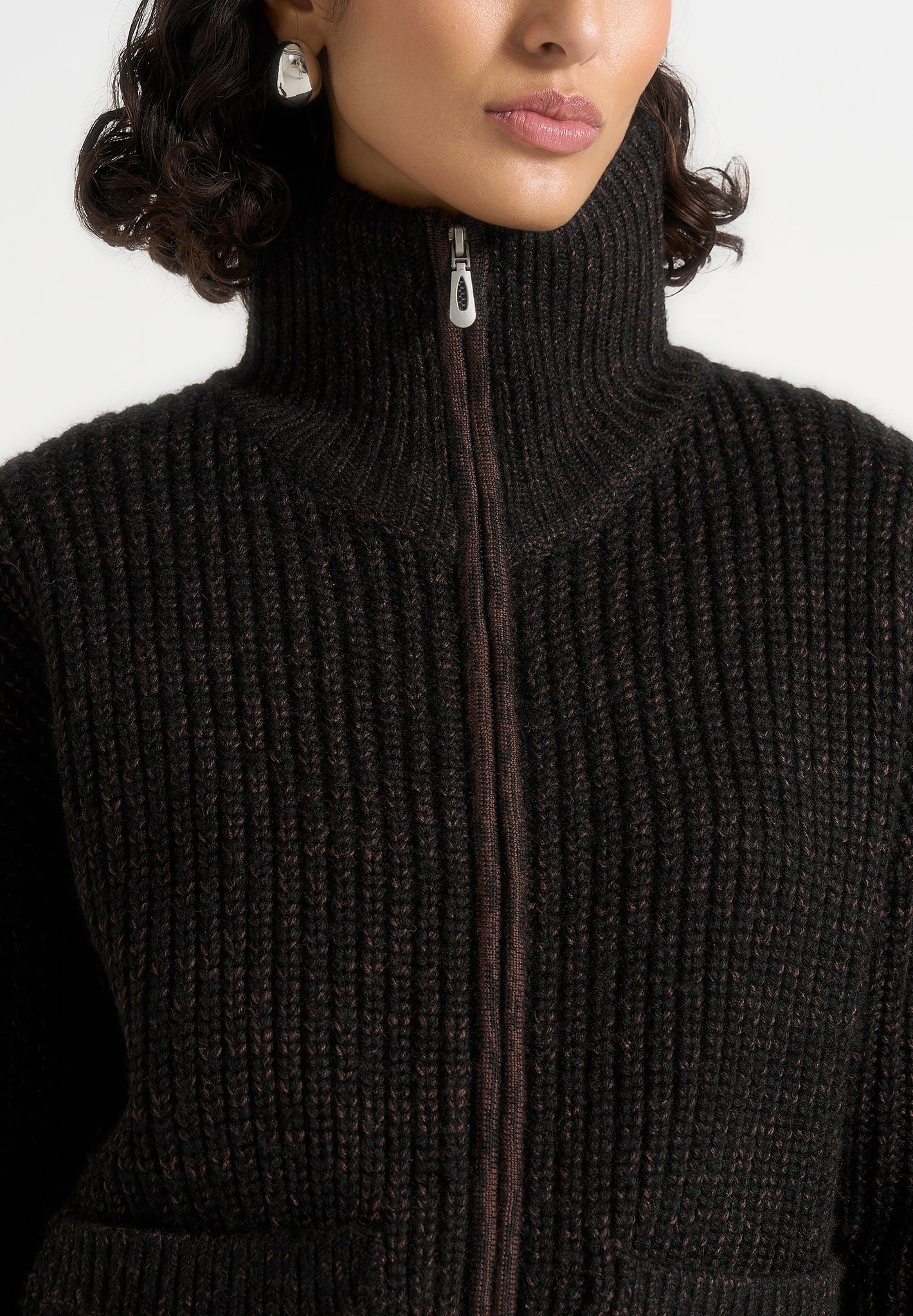 Jamie - Unisex Speckled Wool Zip Through Jacket - Black