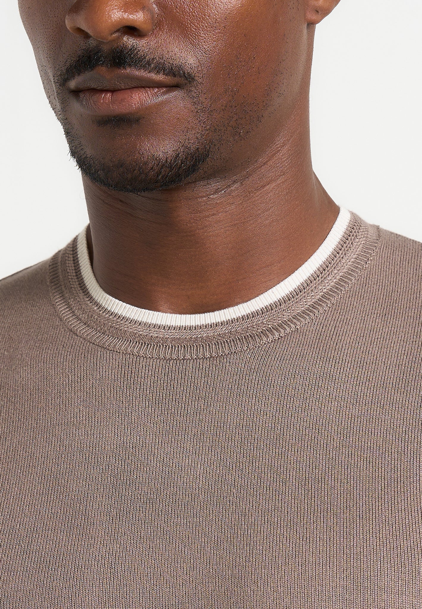 Wyatt - Contrast Knit T-Shirt - Mushroom
