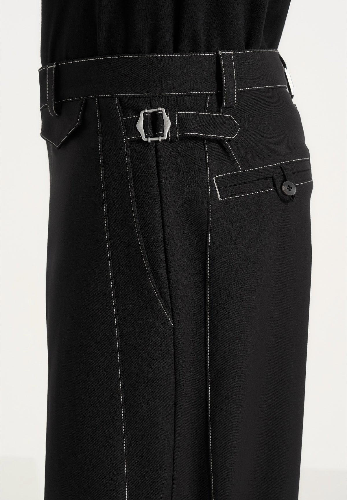 Marceau - Contrast Stitch Barrel Leg Wool-Blend Pants - Black