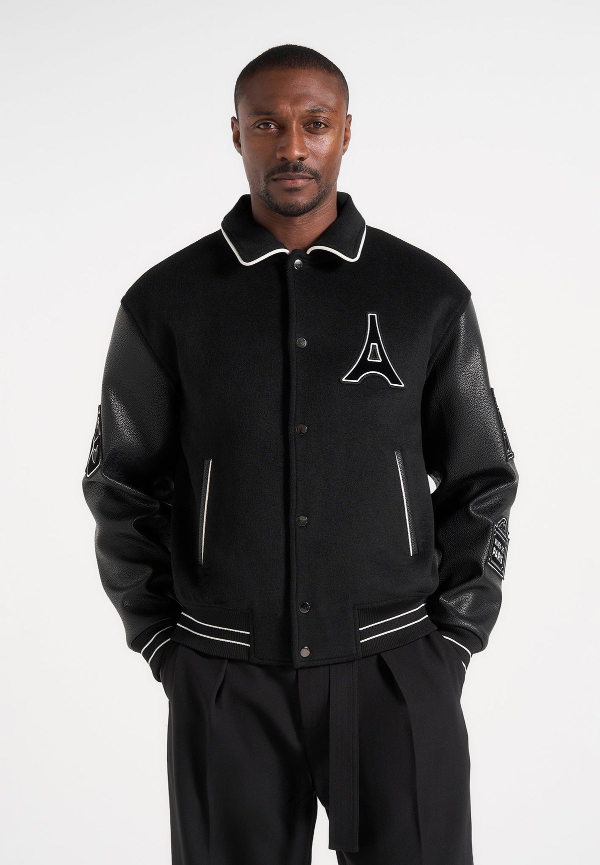 Mona Lisa - Wool Blend Varsity Jacket - Black