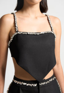 Eloise - Embellished Strap Handkerchief Top - Black