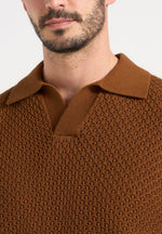 Conrad - Open Knit Polo Shirt - Fawn