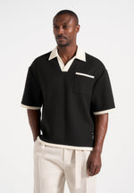brice-boxy-crochet-detail-polo-shirt-black