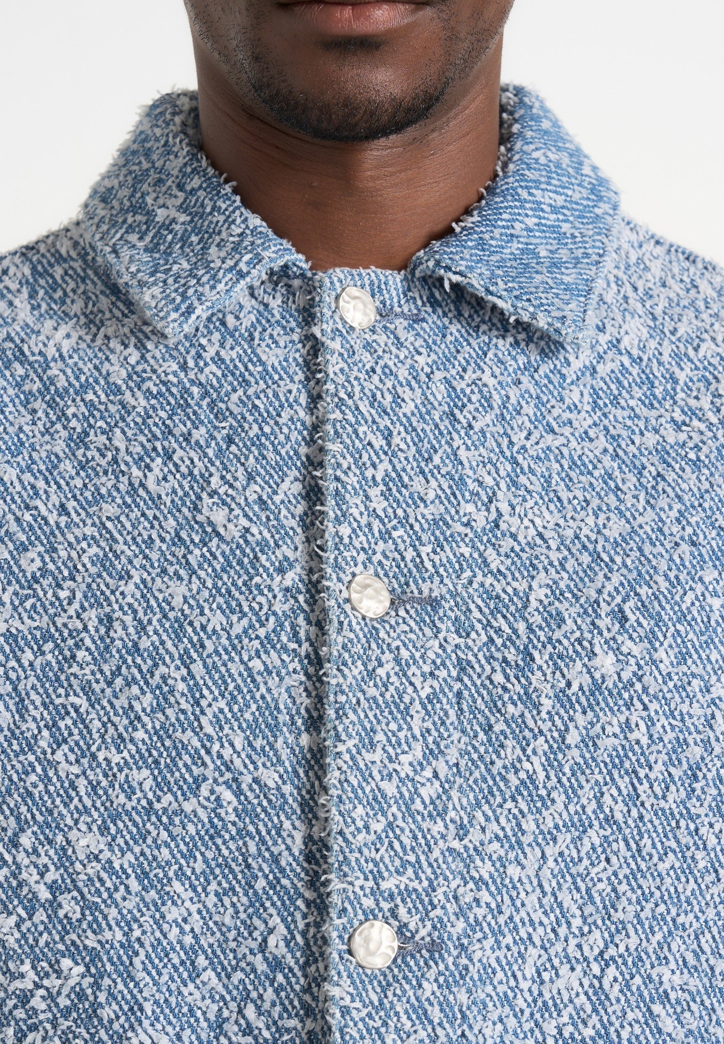 Damien - Boucle Denim Jacket With Back Pleat - Blue