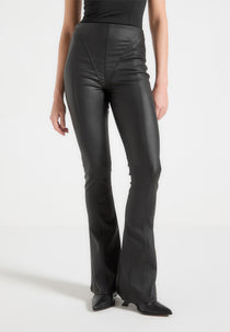 Zelie - Wax Effect Fit and Flare Leggings - Black