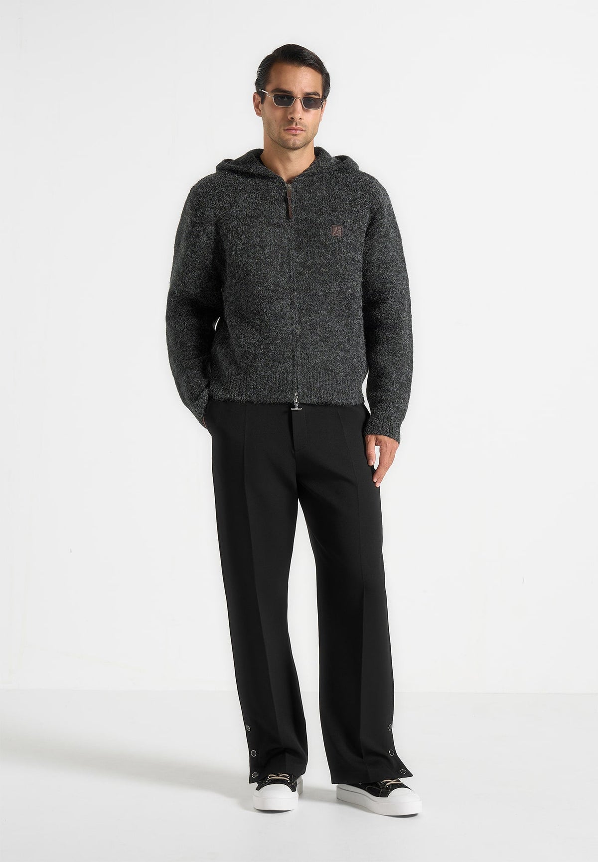 Billie - Unisex Brushed Wool-Blend Zip Hoodie - Grey