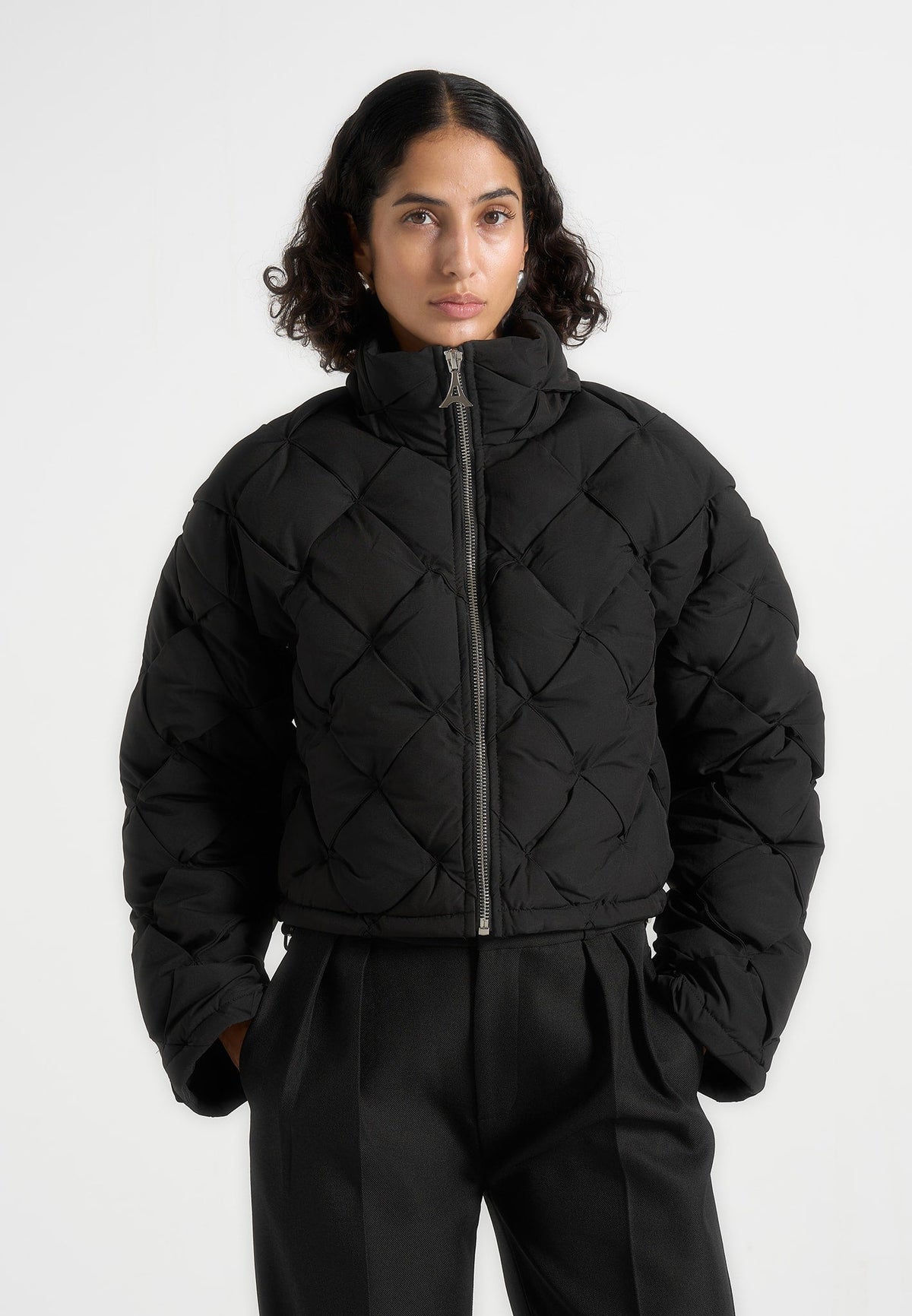 Yvonne - Woven Interlock Puffer Jacket - Black