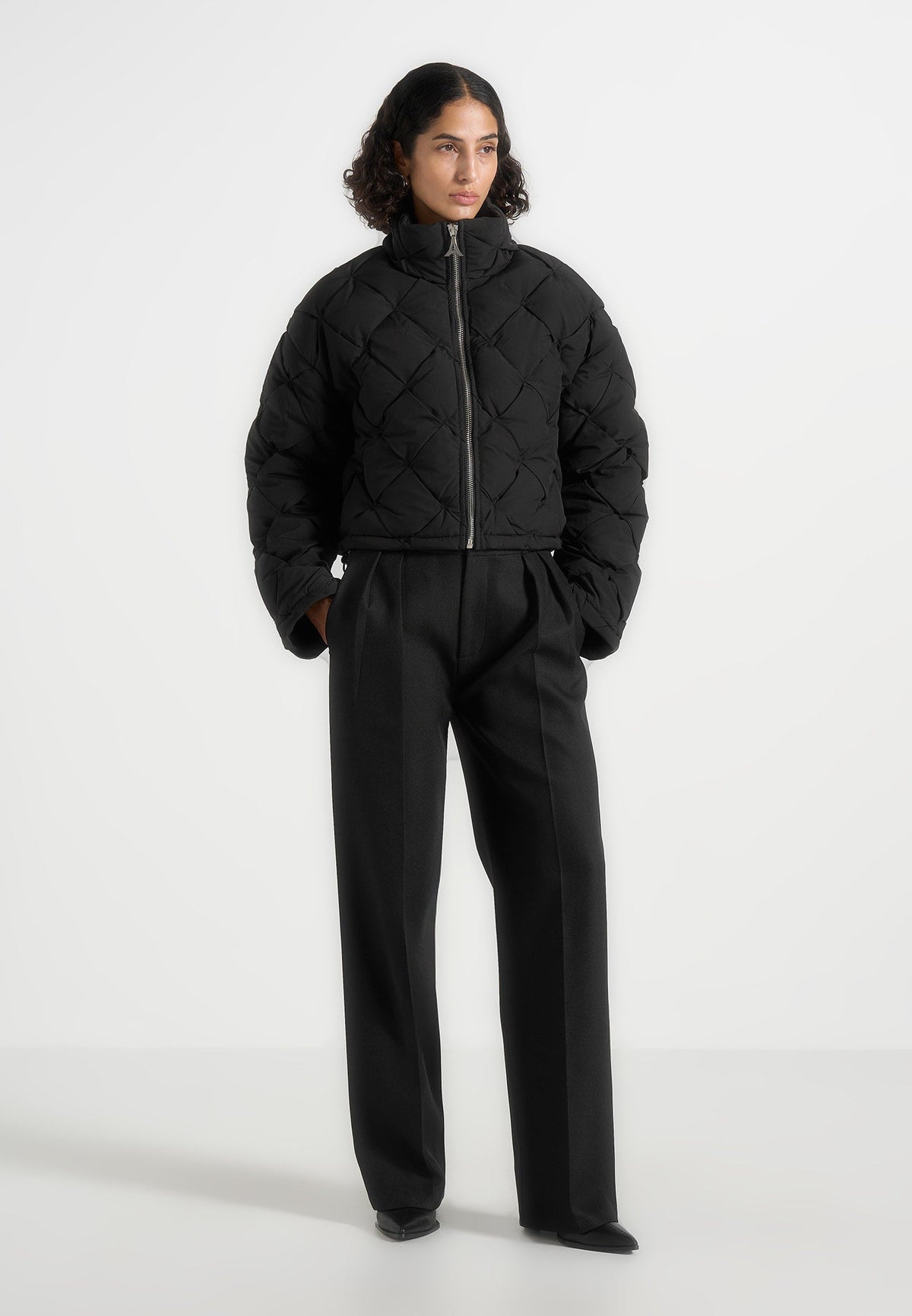 Yvonne - Woven Interlock Puffer Jacket - Black