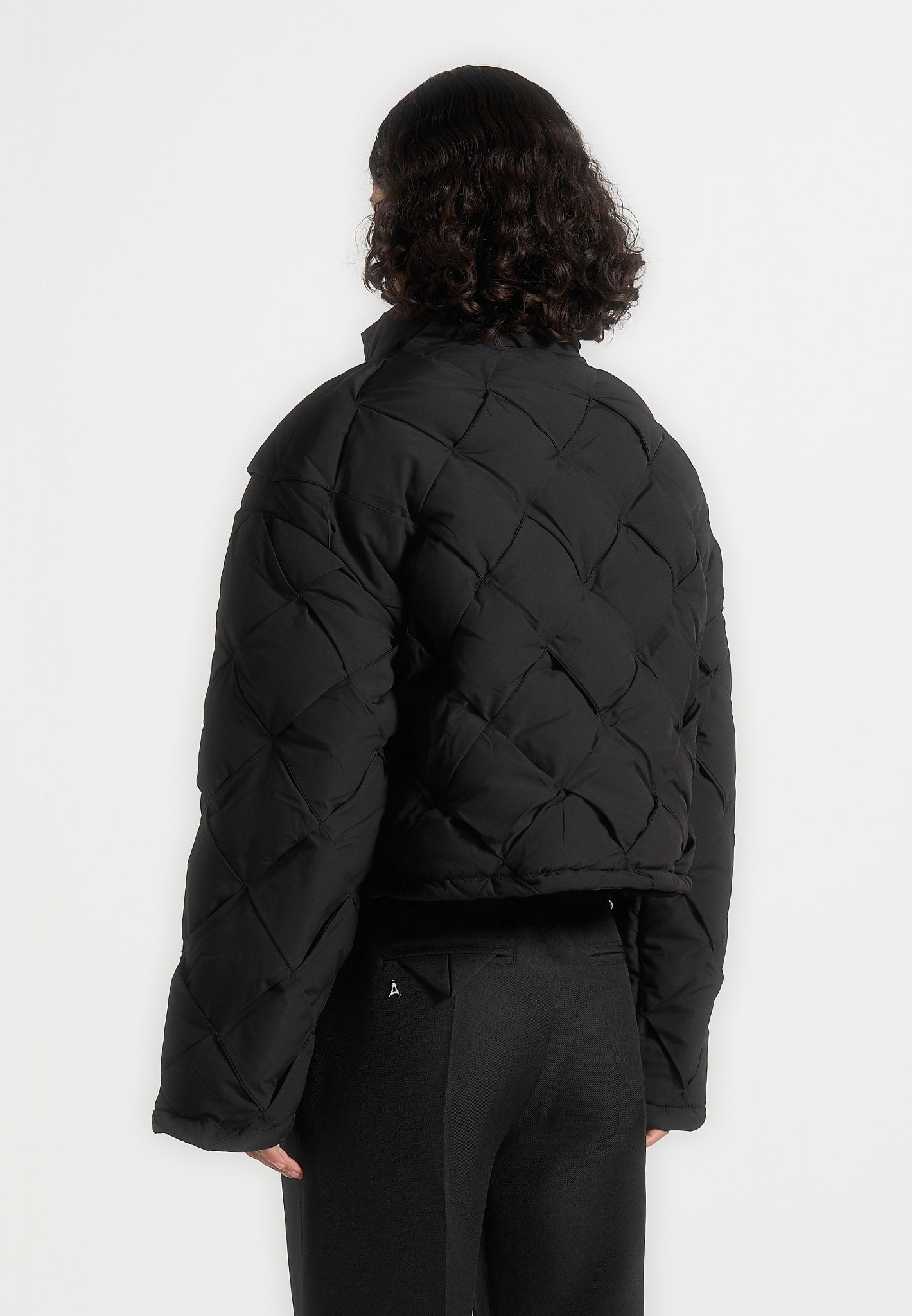 Woven Interlock Puffer Jacket - Black