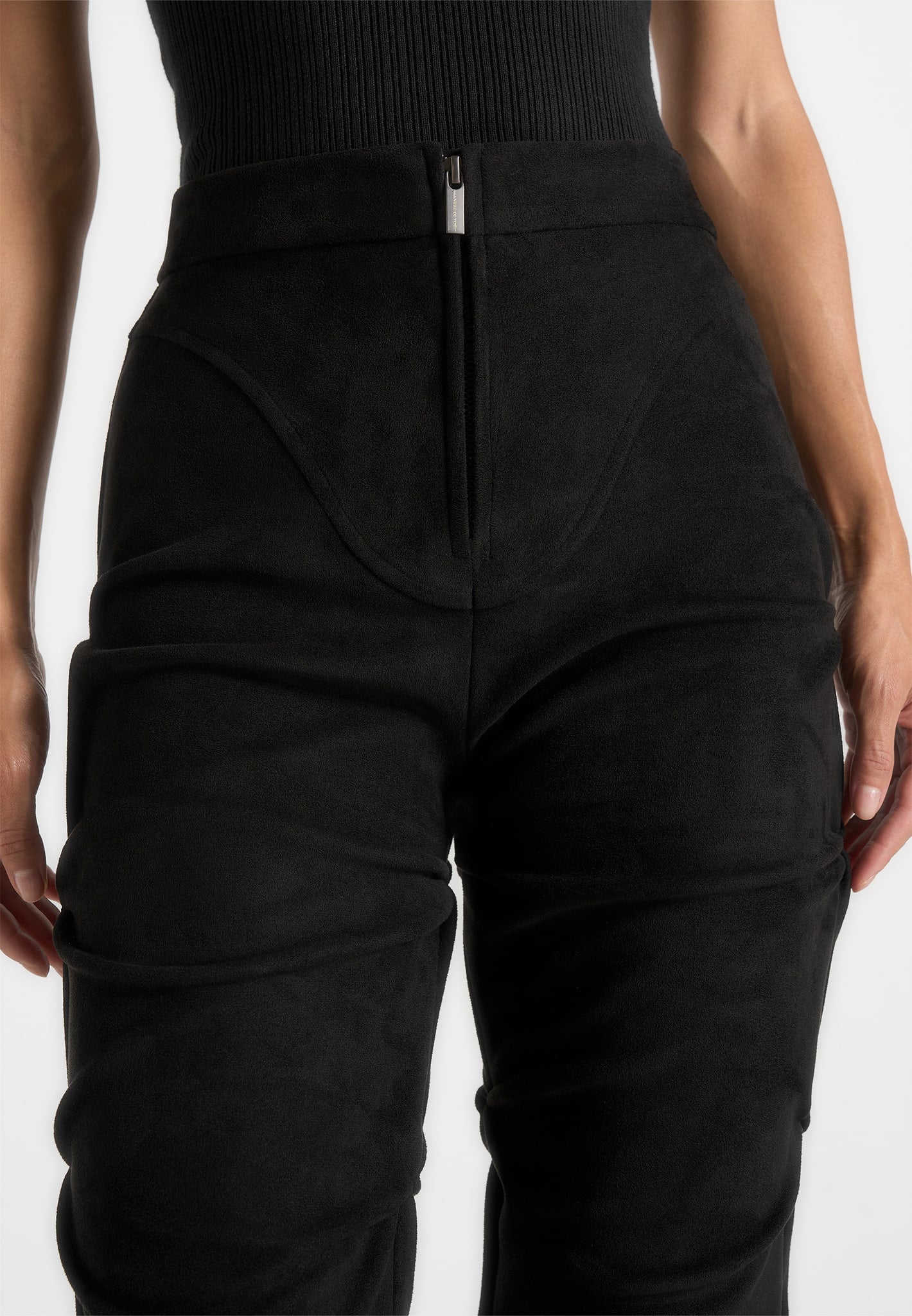 Caroline - Tacked Suede Flared Trousers - Black